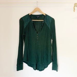 Lucky Brand Long Sleeve Button Front Embroidered Top
